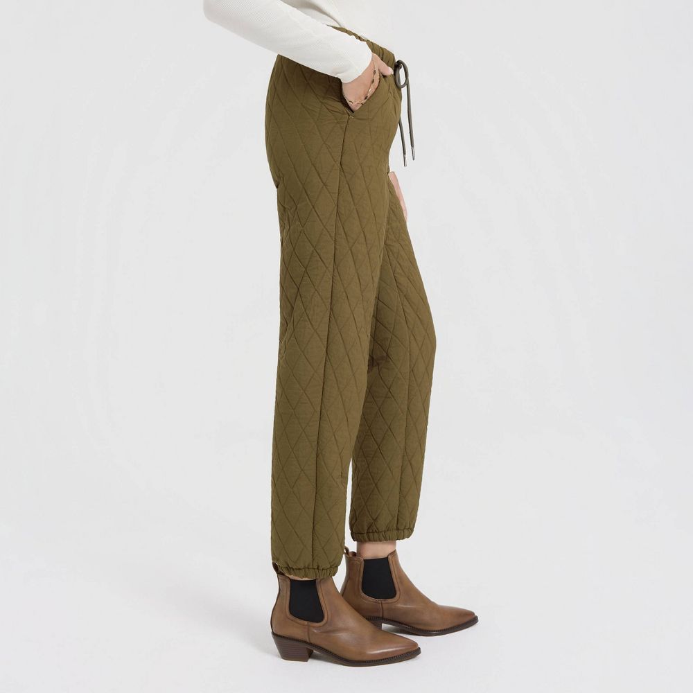 New - Women's Mid-Rise Tapered Leg Quilted Drawcord Joggers - A New Day™ Olive Green XS