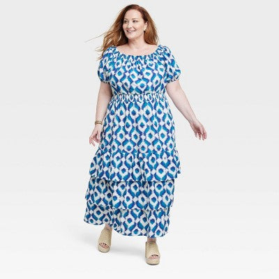 Knox Rose Women's Short Puff Sleeve Eyelet Midi Dress Smocked Waist Knox RoseBullseye Deals