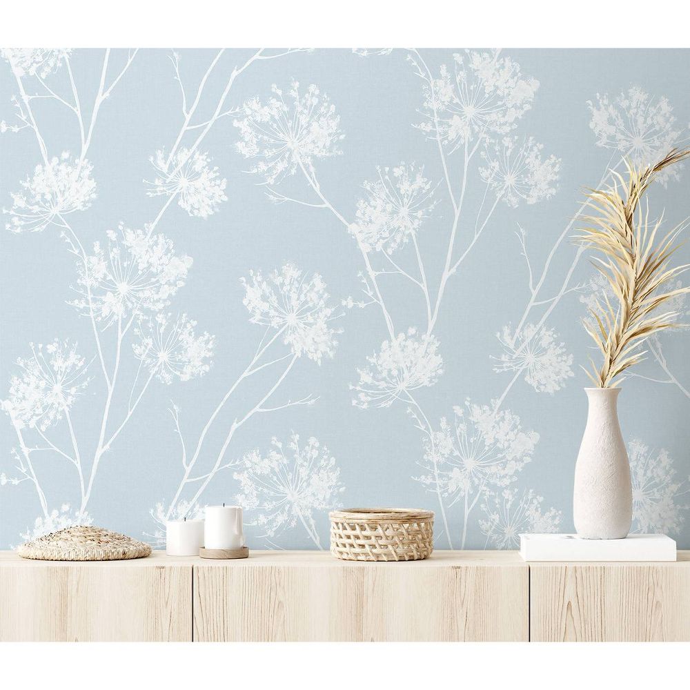 New - NextWall One O'Clock Botanical Peel and Stick Wallpaper Light Blue: Removable, Self-Adhesive, Washable, 30.75 Sq Ft Coverage