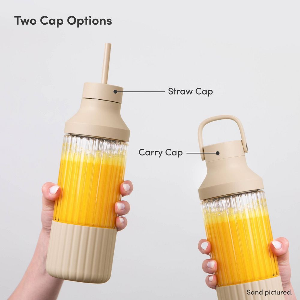 New - Beast Health Dual Cap Glass Hydration Bottle 25oz Sand