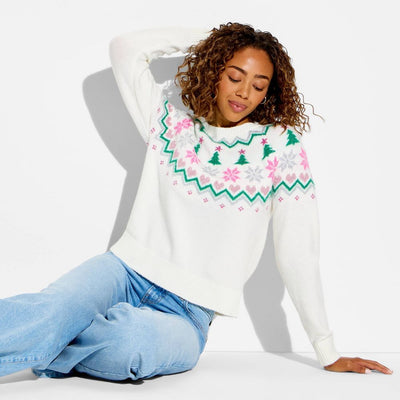 New - Women's Holiday Fair Isle Festive Graphic Sweater - XXL
