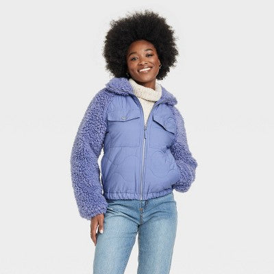 New - Universal Thread Women's Zip-Up Winter Faux Shearling Moto Jacket Quilted Universal ThreadBullseye Deals