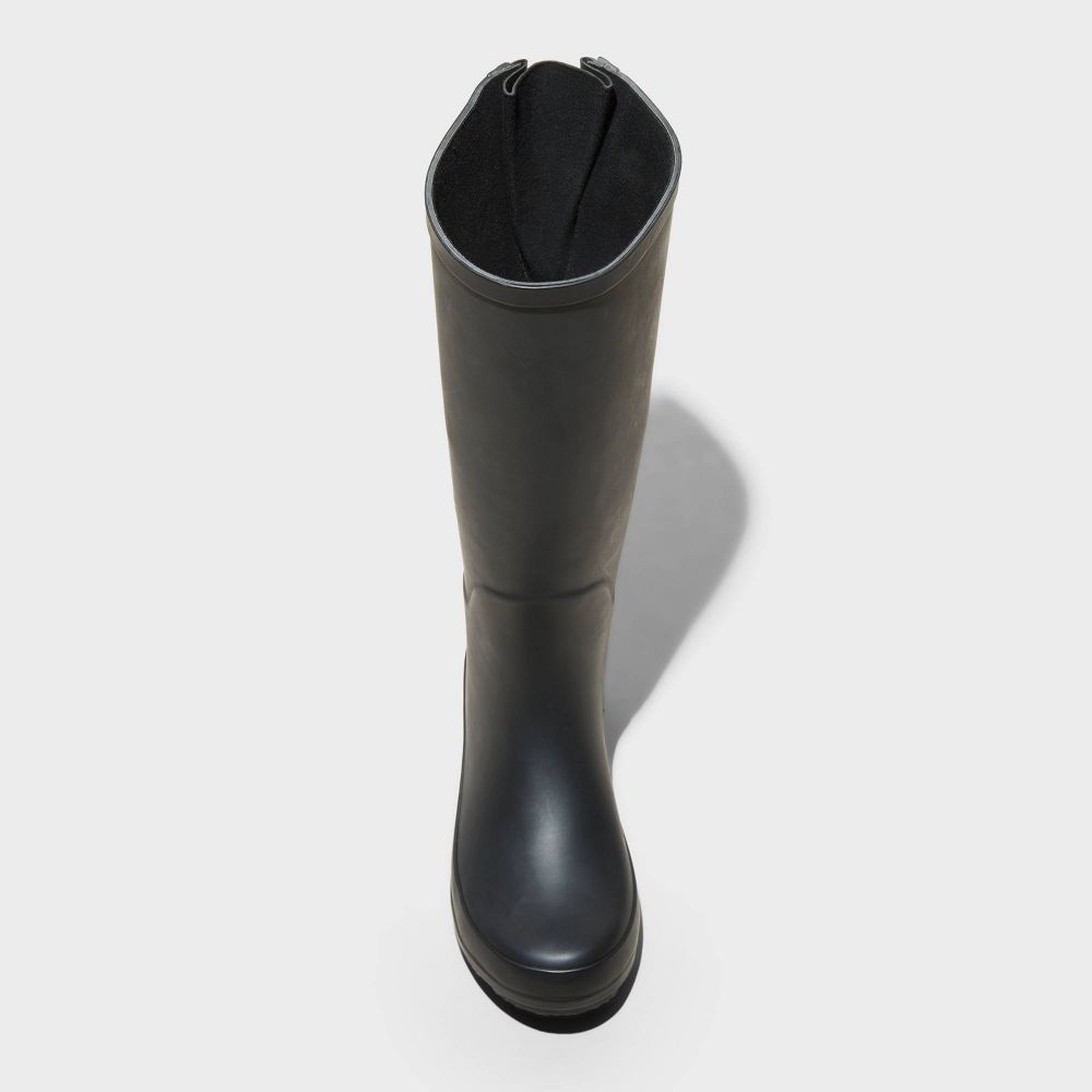 New - Women's Wide Width River Tall Rain Boots - A New Day™ Black 5W: Waterproof, Adjustable Buckle, Non-Marking Sole