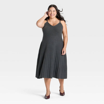 New - Women's Pleated Midi Sweater Dress - A New Day™ Charcoal Gray XXL