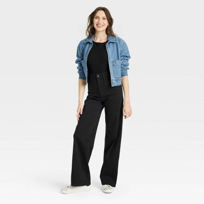 New - Universal Thread Women's High Waisted Wide Leg Cropped High-Rise Jeans, Black Universal ThreadBullseye Deals