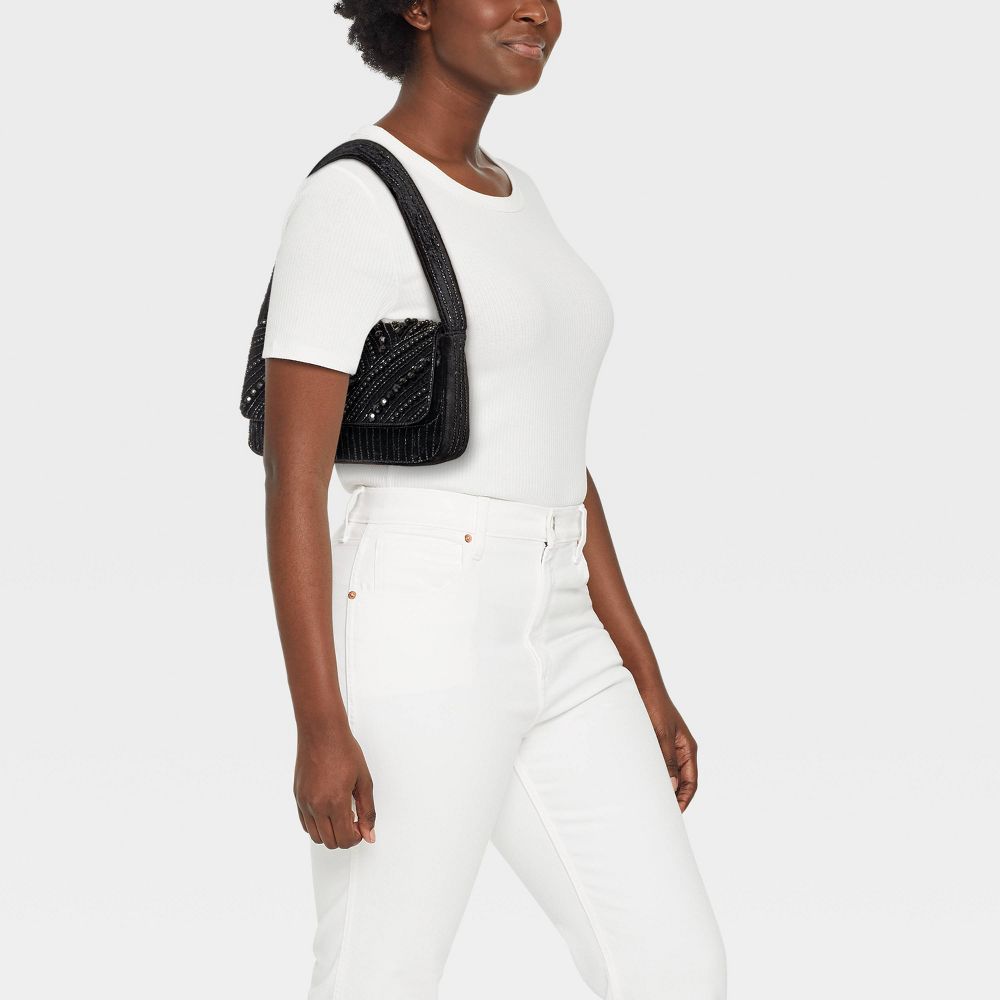 New - Embellished Flap Shoulder Bag - A New Day™ Black