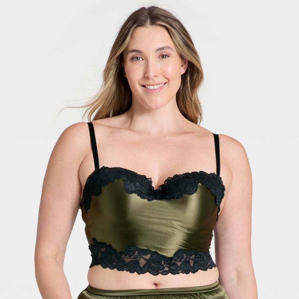 Open Box - Women's Satin & Lace Lightly Lined Cami Bra - Auden™ Moss Green XL