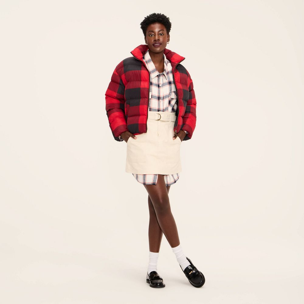 New - Women's Buffalo Check Puffer Jacket - Woolrich x Target Red/Black XXS