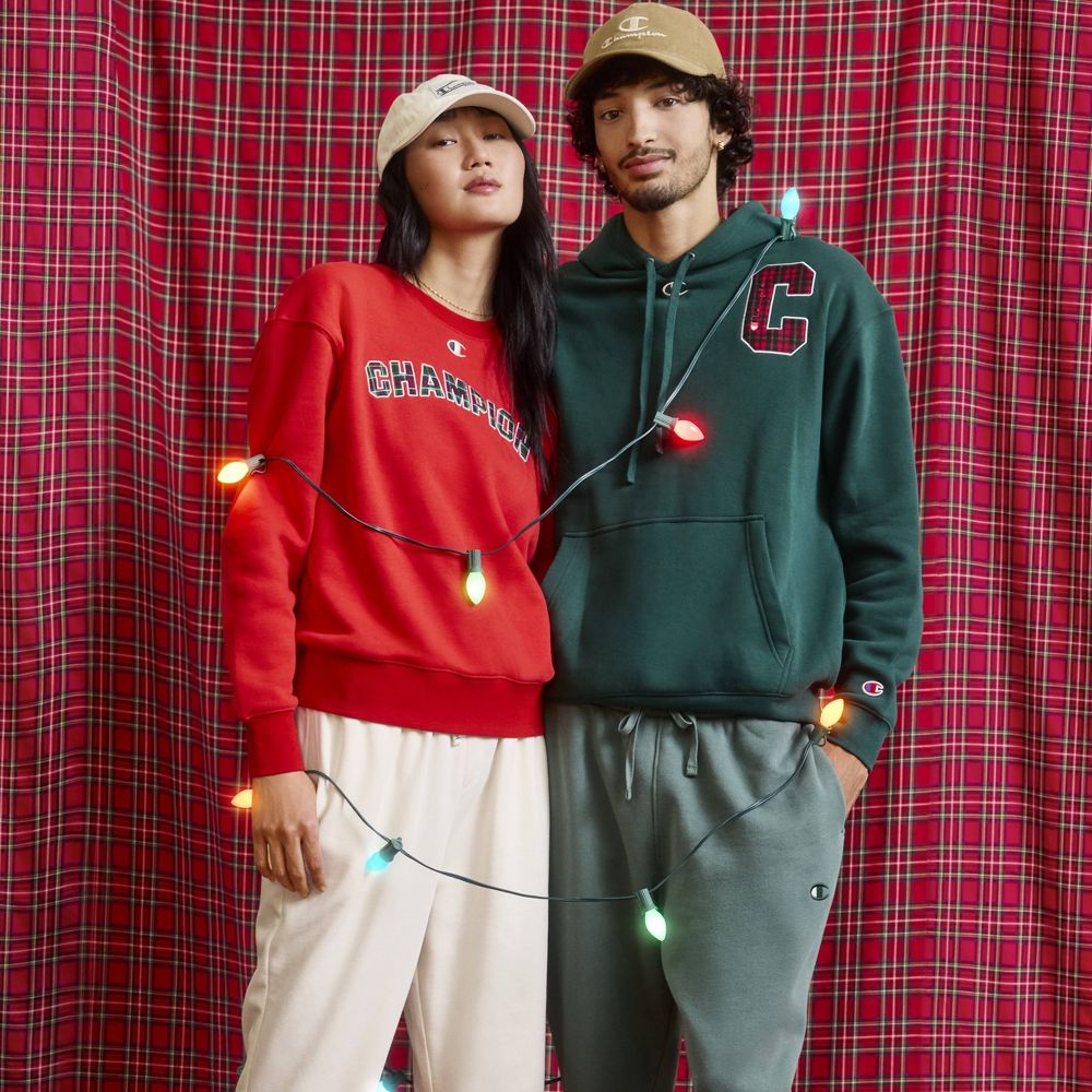 New - Champion Men's Plaid Hooded Sweatshirt - Green S