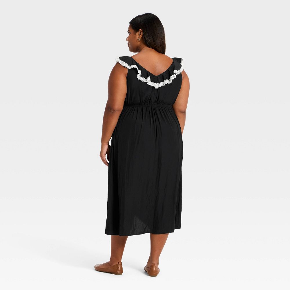 New - Women's Ruffle Lace Midi A-Line Dress - Universal Thread™ Black/White XXL