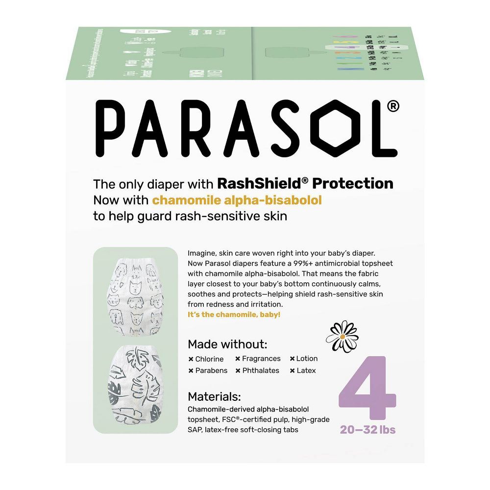 New - Parasol Chlorine-Free Diapers with RashShield Protection - Size 4 - 100ct
