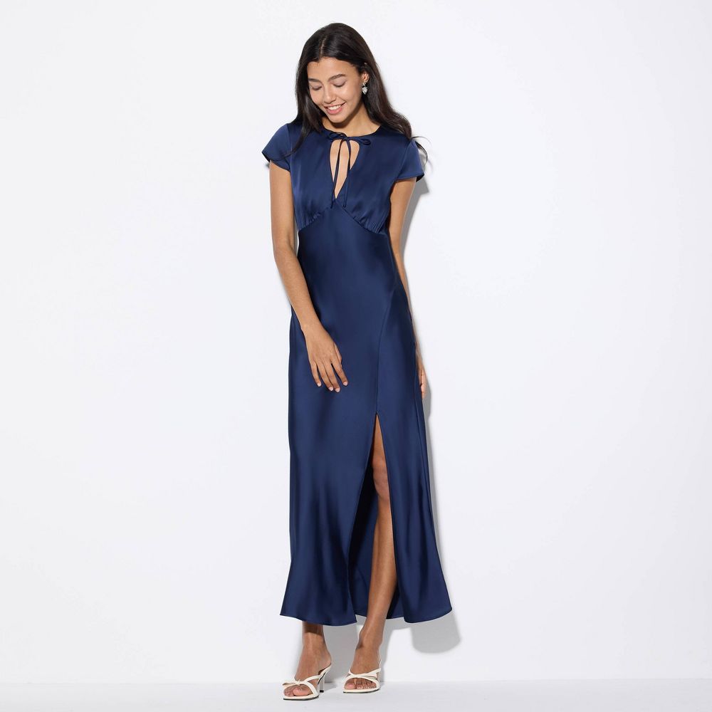 New - Women's Cap Sleeve Tie-Front Maxi Dress - Wild Fable™ Navy Blue XXL