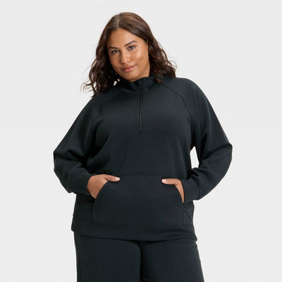 New - Women's Airy Sleek Legging Friendly Half Zip Sweatshirt - All In Motion™ Black 1X