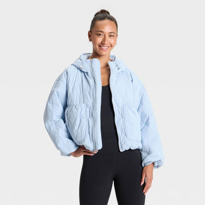 New - Women's Quilted Hooded Jacket - All In Motion™ Light Blue XXL