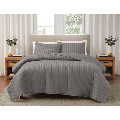 Open Box - Brooklyn Loom 2pc Twin/Twin Extra Long Percale Quilt Set Gray