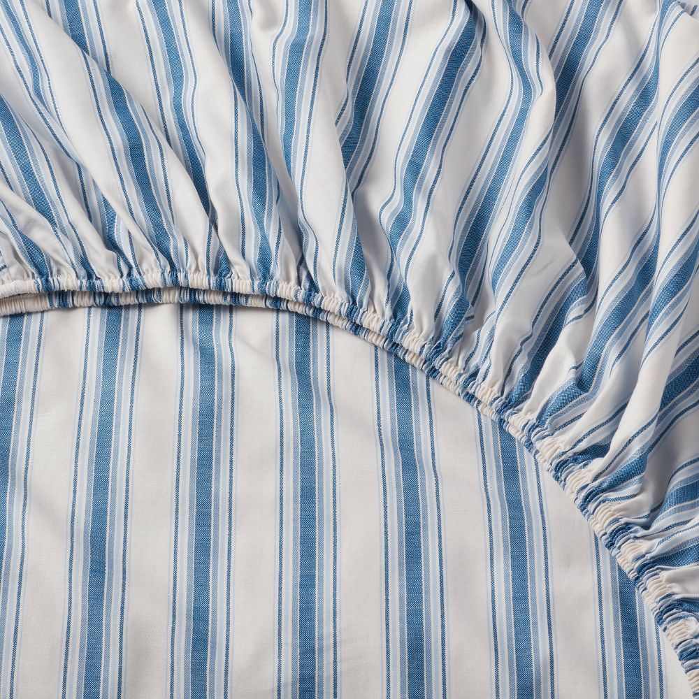 Open Box - King Cotton Blend Sateen Sheet Set Ivory/Navy Textured Stripe - Room Essentials™