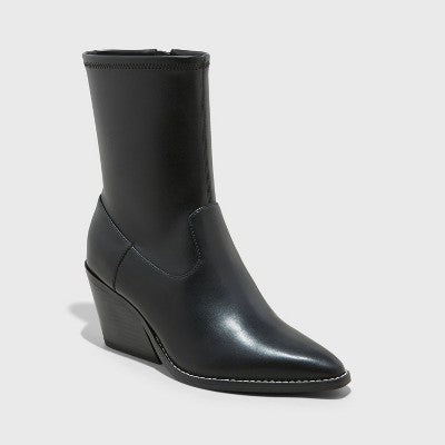 Open Box - Universal Thread Women's Mid Calf Chunky Heel Boots Leather Memory Foam Insole Universal ThreadBullseye Deals