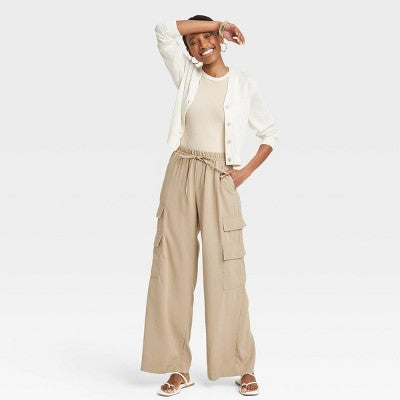 New - A New Day Women's High Rise Wide Leg Classic Fit Full Cargo Pants Midweight A New DayBullseye Deals