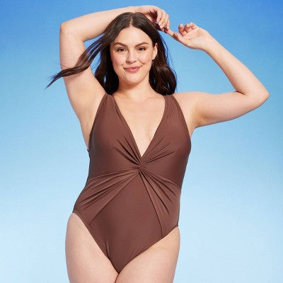 Shade & Shore Women's Plunge One Piece Swimsuit High Leg Backless Shade & ShoreBullseye Deals
