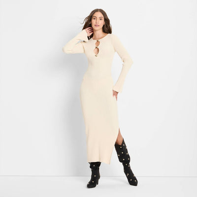 New - Women's Ribbed Maxi Dress - Future Collective Cream L