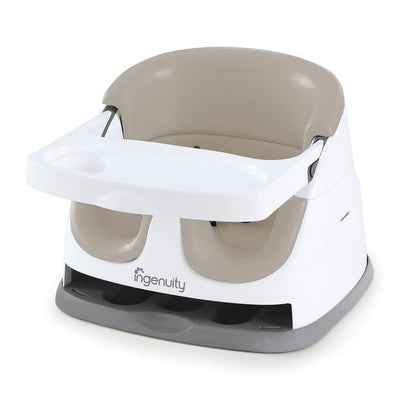 New - Ingenuity Baby Base 2-in-1 Booster Feeding and Floor Seat with Self-Storing Tray - Cashmere