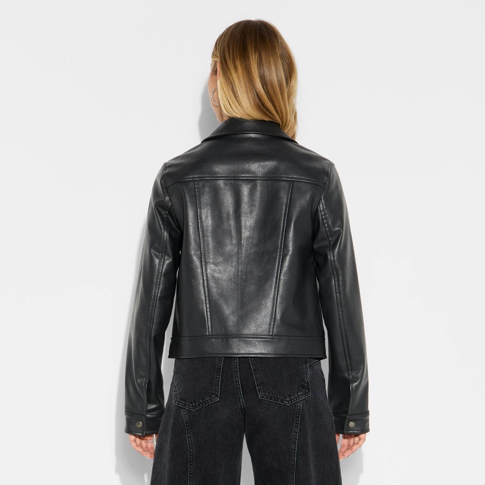 Open Box - Women's Boxy Faux Leather Jacket - Wild Fable™ Black XS