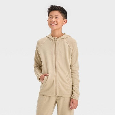 New - All In Motion Kids Full Zip Hooded Waffle Knit Sweatshirt Length Zipper All in MotionBullseye Deals