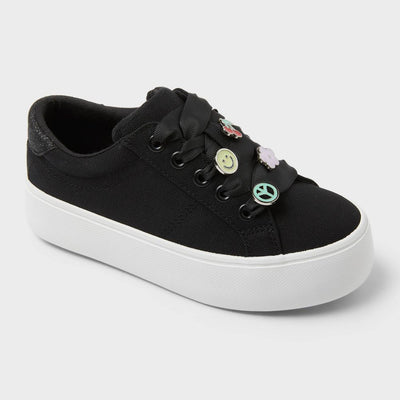 Open Box - Kids' Wren Platform Charm Sneakers - Cat & Jack™ Black 4: Lace-Up, Padded Collar, Closed Round Toe, Medium Width