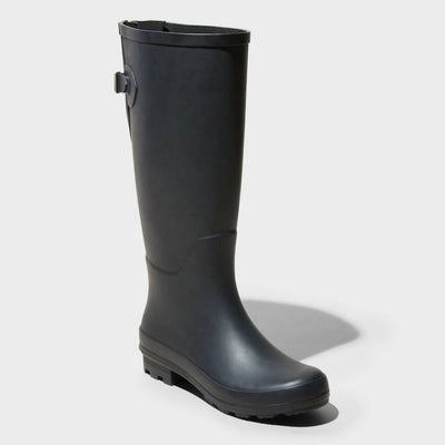 New - Women's Wide Width River Tall Rain Boots - A New Day™ Black 5W: Waterproof, Adjustable Buckle, Non-Marking Sole