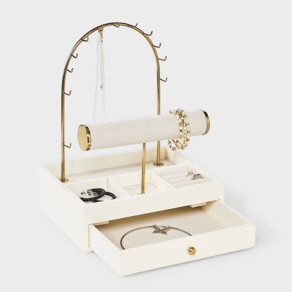 New - Arched Necklace and Bracelet Standing Drawer Organizer Jewelry Box - A New Day™ Gold/Cream