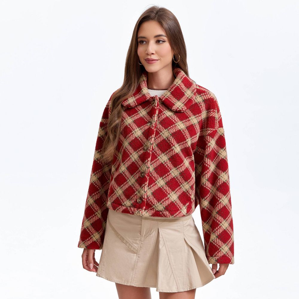 New - Women's Fleece Coat - Wild Fable™ Red Diamond Print M