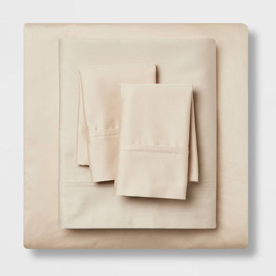 Open Box - Full Solid Performance 400 Thread Count Sheet Set True Khaki - Threshold™: Cotton Sateen, Includes 2 Pillowcases & Fitted Sheet