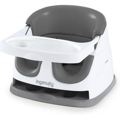 New - Ingenuity Baby Base 2-in-1 Booster Feeding and Floor Seat with Self-Storing Tray - Slate