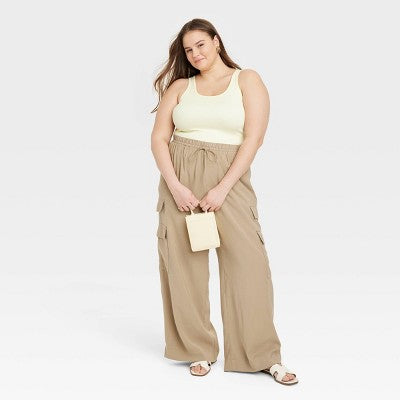 New - A New Day Women's High Rise Wide Leg Classic Fit Full Cargo Pants Midweight A New DayBullseye Deals