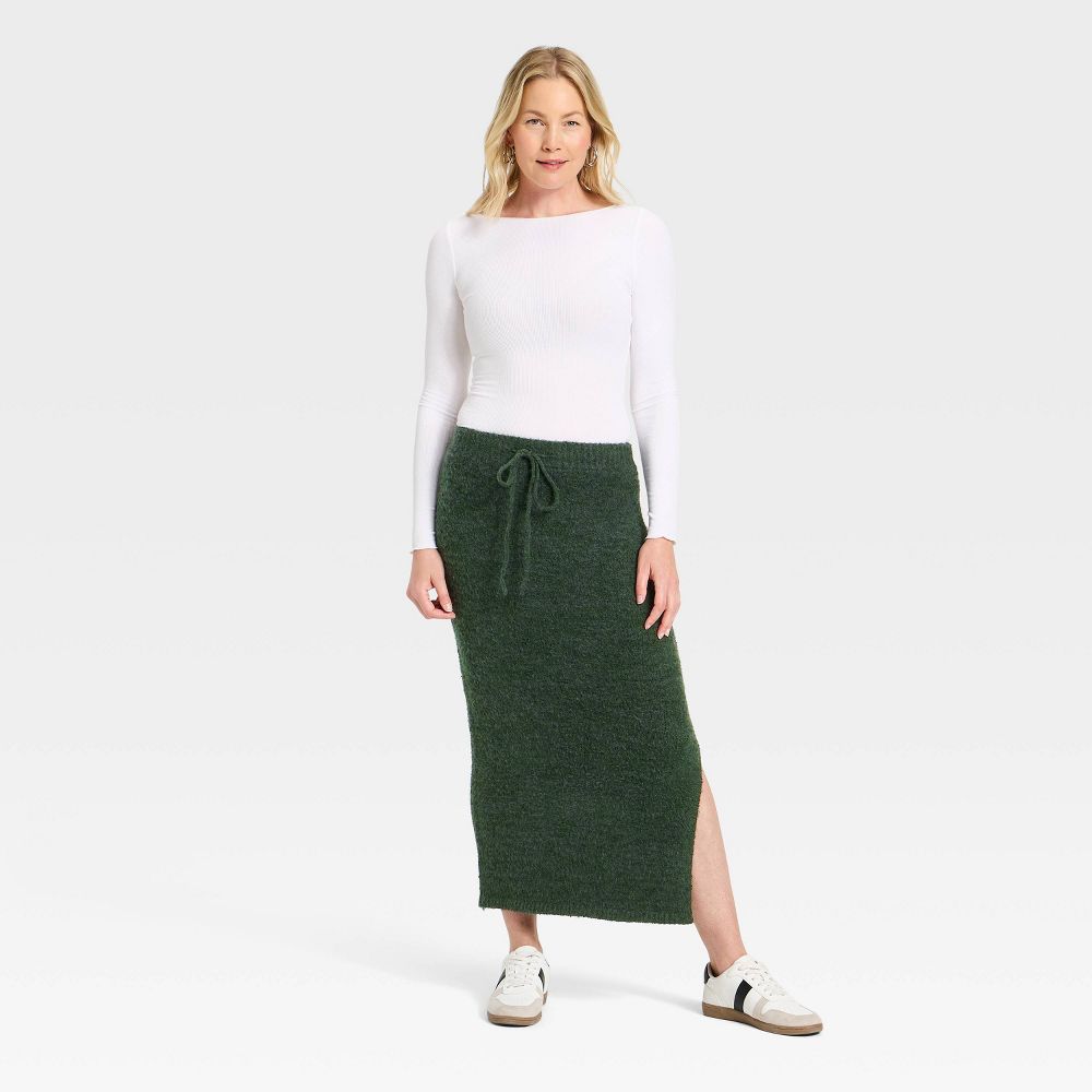 New - Women's Boucle Maxi Sweater Pencil Skirt - Universal Thread™ Dark Green XS