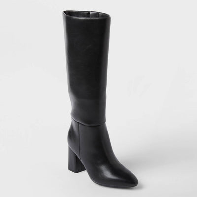 New - Women’s Evangeline Under Knee Heeled Boots with Memory Foam Insole - A New Day™ Black 12
