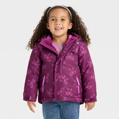 New - Toddler Girls' Bow 3-in-1 Snowplay Jacket - Cat & Jack™ Berry Purple 3T