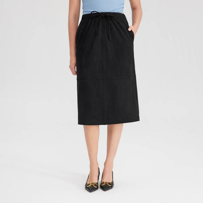 New - Women's Faux Suede Drawstring Midi A-Line Skirt - A New Day™ Black XXL