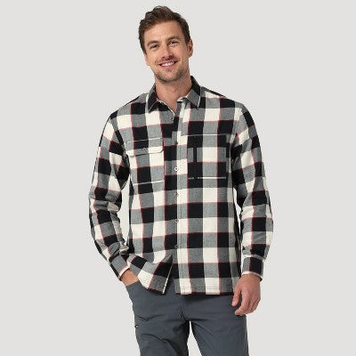 New - Wrangler Men's Button Up Flannel Shirt Basic Front Flap Pocket Zipper WranglerBullseye Deals