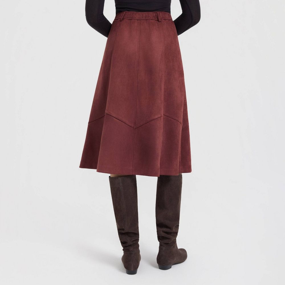 New - Women's Faux Suede Knit Midi A-Line Skirt - Universal Thread™ Burgundy XXL