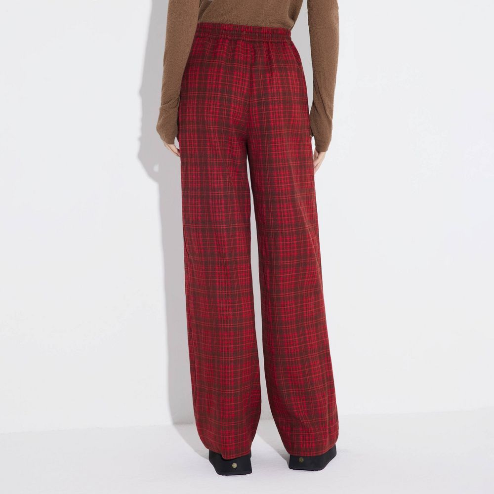 New - Women's Mid-Rise Wide Leg Pull-On Pants - Wild Fable™ Red/Black Plaid S