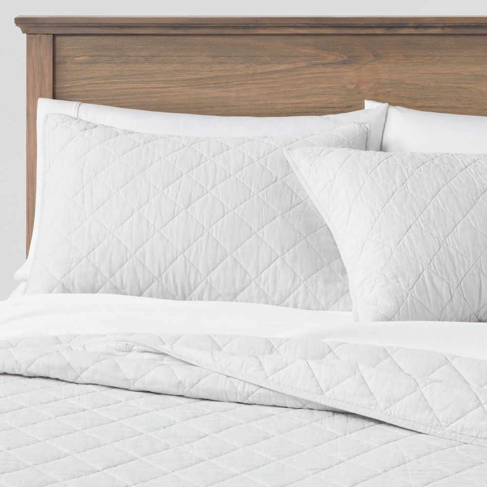 New - King Diamond Stitch Cotton Linen Quilt Sham Light Gray - Threshold™