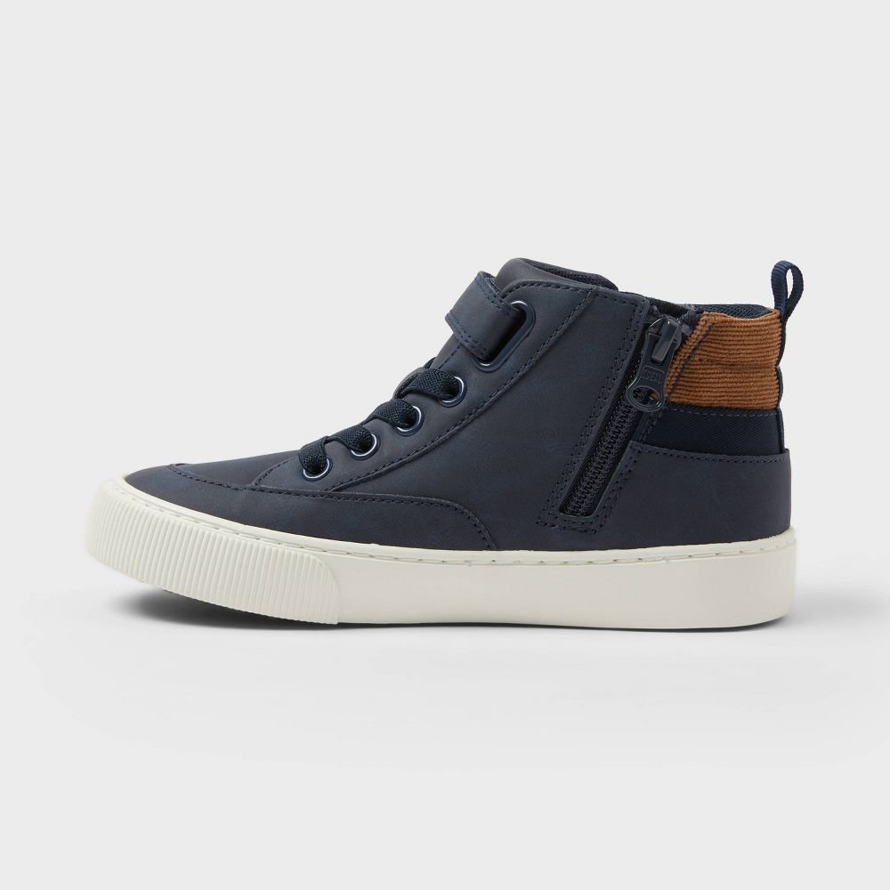 New - Kids' Robert Sneaker Boots - Cat & Jack™ Navy Blue 3: Chelsea Style, Zipper & Hook Closure, Padded Collar, Medium Width