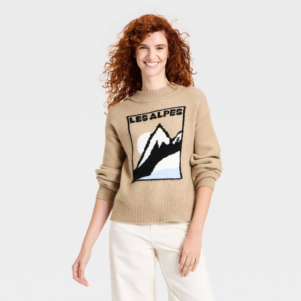New - Women's Cozy Alpine Crewneck Pullover Sweater - Universal Thread™ Brown XS
