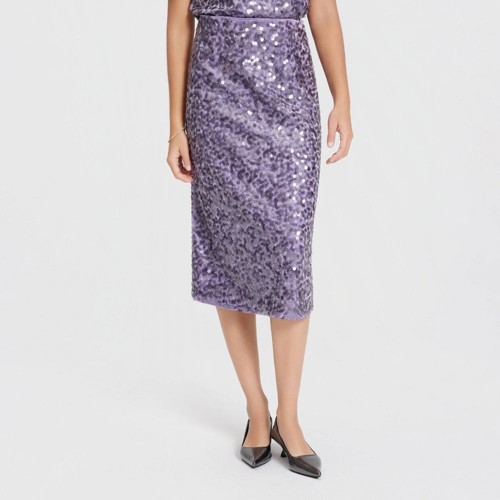 New - Women's Sequin Pencil Skirt - A New Day™ Light Purple L
