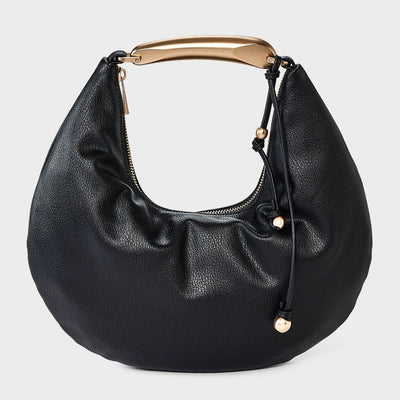 New - Metal Handle Crescent Saddle Handbag - A New Day™ Black