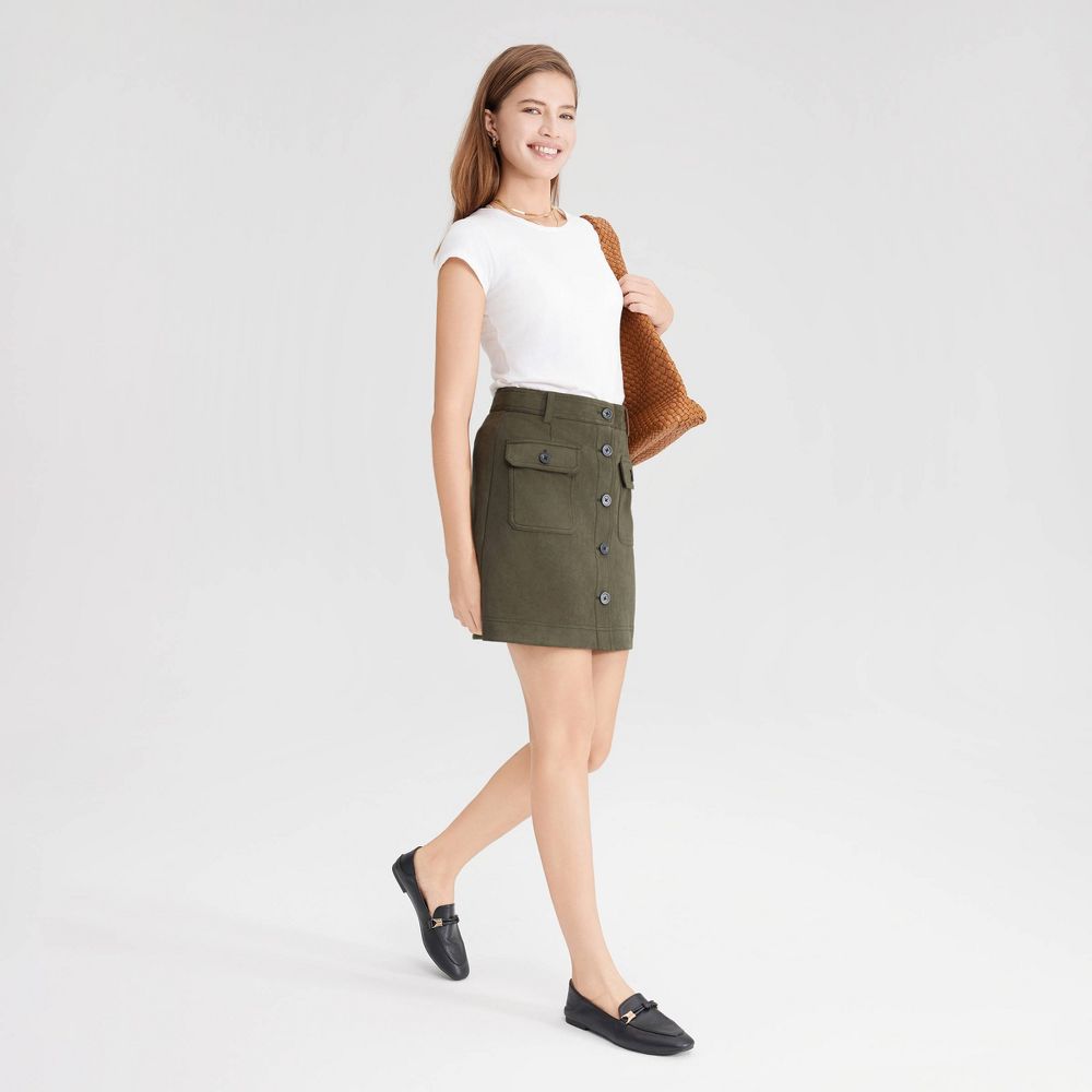 New - Women's Faux Suede Mini A-Line Skirt - Universal Thread™ Green 8