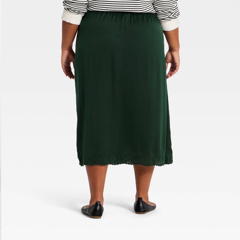Open Box - Women's Cutwork Midi A-Line Skirt - Universal Thread™ Dark Green XXL