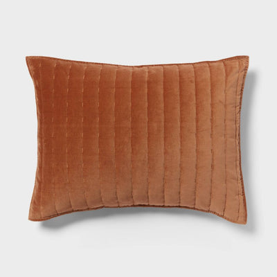 New - Standard Channel Stitch Velvet Quilt Sham Camel - Threshold™: OEKO-TEX Certified, Cotton Backing, Machine Washable