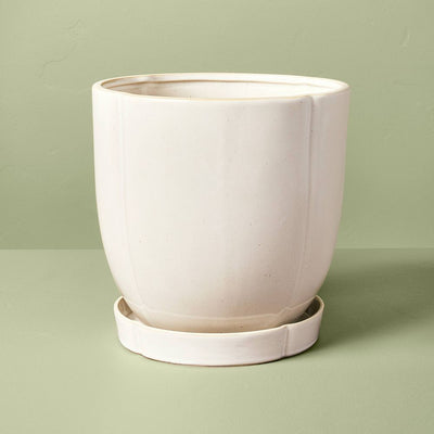 New - 9.5" Stoneware Indoor/Outdoor Planter Pot with Saucer Cream - Hearth & Hand™ with Magnolia